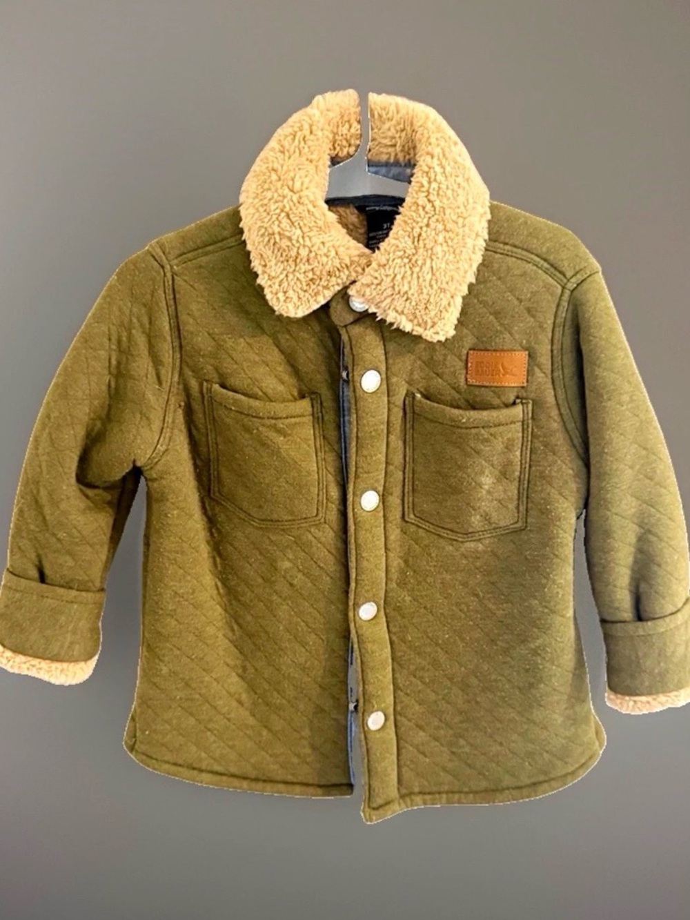 Eddie Bauer Kids Toddler Quilted Jacket Sherpa Collar Olive Green Size 3T